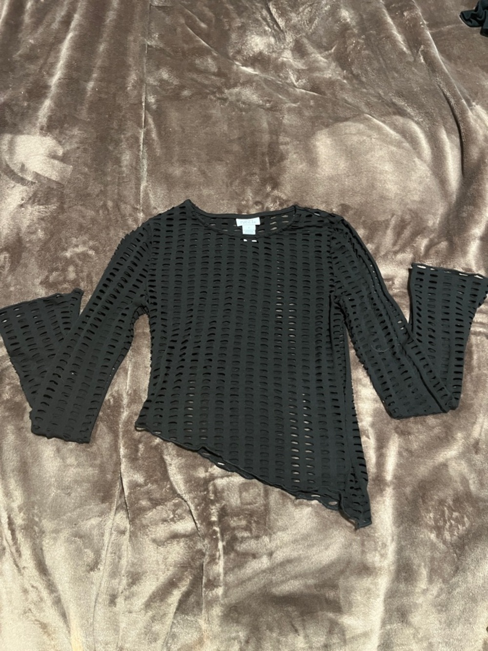 Rue21 Black Open-Weave Asymmetric Long-Sleeve Tee